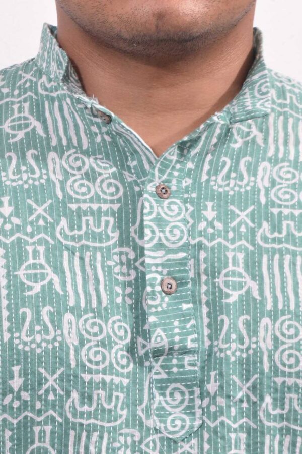 Mint Ajrak Men's Cotton Short Kurta - Image 3