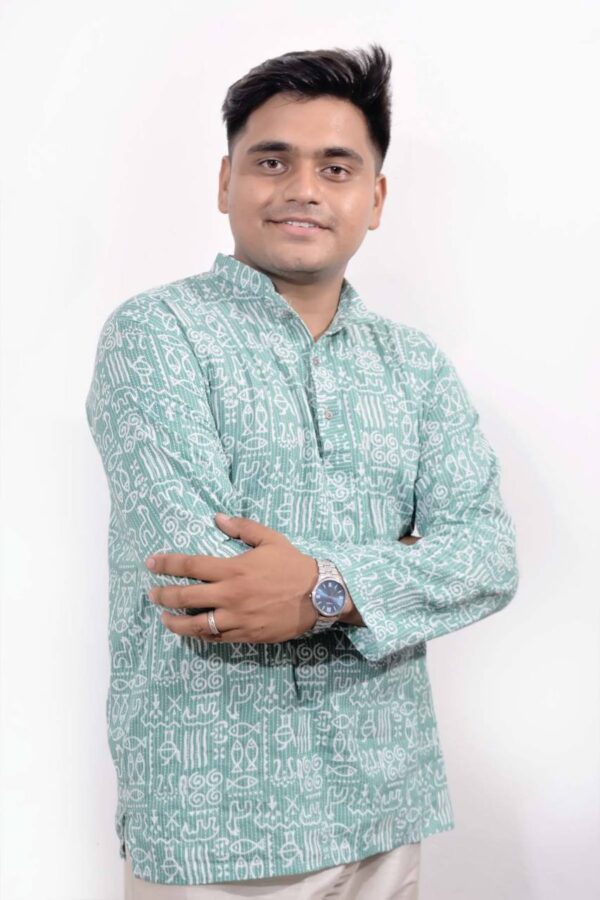 Mint Ajrak Men's Cotton Short Kurta - Image 2