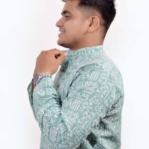 Mint Ajrak Men's Cotton Short Kurta