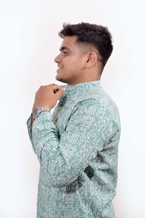 Mint Ajrak Men's Cotton Short Kurta