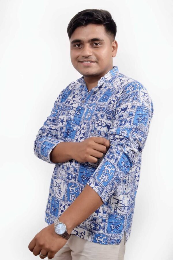 Indigo Tribal Block Print Cotton Kurta - Image 4