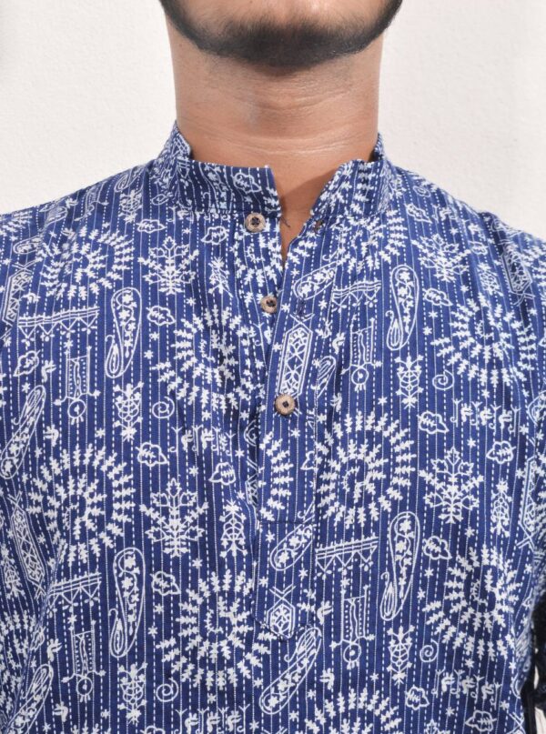 Indigo Spiral Ajrak Cotton Kurta - Image 3