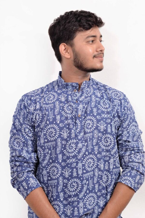Indigo Spiral Ajrak Cotton Kurta - Image 4