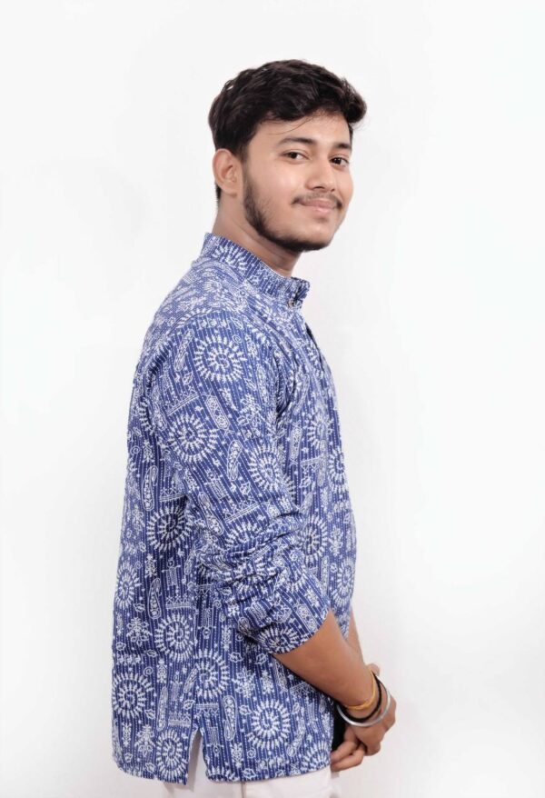 Indigo Spiral Ajrak Cotton Kurta - Image 2