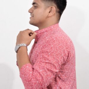 Red Triad Cotton Men’s Short Kurta
