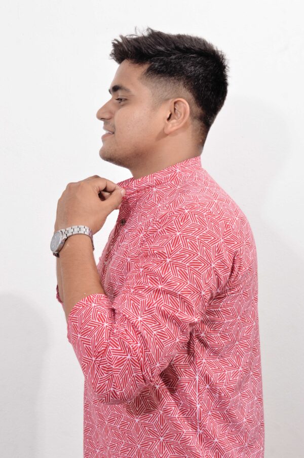 Red Triad Cotton Men’s Short Kurta