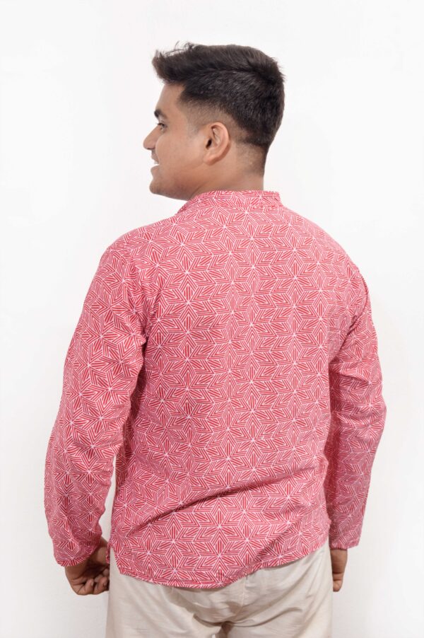 Red Triad Cotton Men’s Short Kurta - Image 3